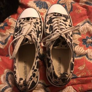 Olivia Miller Cream and Black Patterned Sneakers